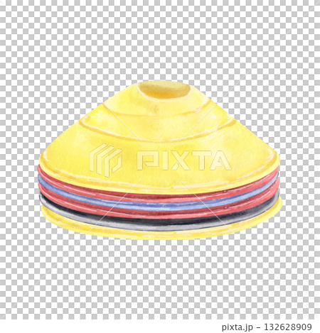 Stack of colorful training cones watercolor illustration 132628909