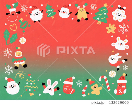かわいいクリスマスのフレームイラスト1 かわいいクリスマスのフレームイラスト1 132629009
