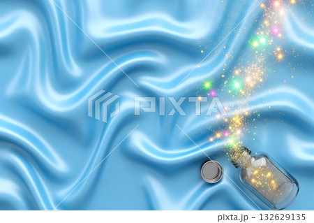 光沢のある青いシルク生地に光り輝く粒子 132629135