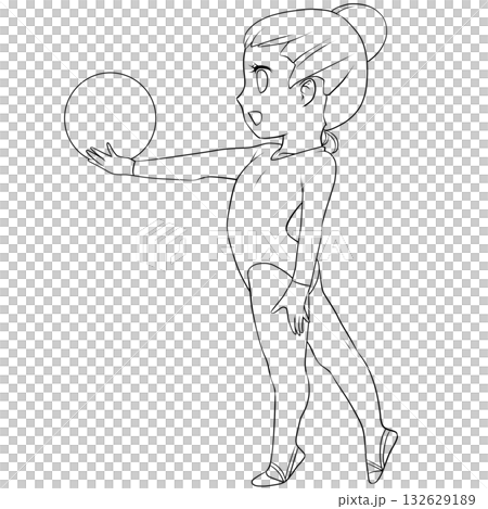 Young female rhythmic gymnast. Female rhythmic gymnast performing with the ball. Simple and cute clip art/line drawing Young female rhythmic gymnast. Female rhythmic gymnast performing with the ball. Simple and cute clip art/line drawing 132629189