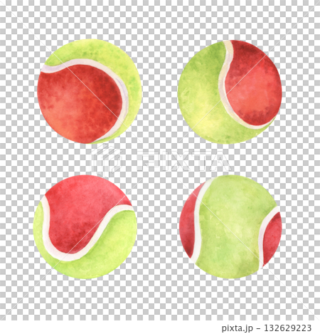 Watercolor illustration of red and green tennis balls Watercolor illustration of red and green tennis balls 132629223