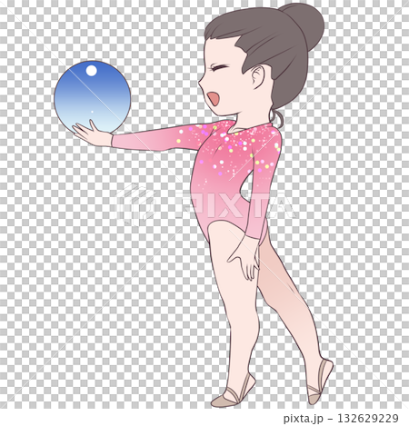 A young female rhythmic gymnast. A female rhythmic gymnast performing with a ball. Simple and cute clip art 132629229