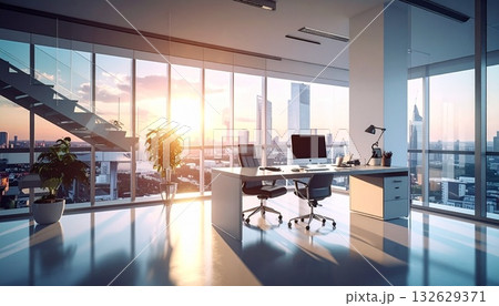 白いおしゃれな無人のオフィス内観 白いおしゃれな無人のオフィス内観 132629371