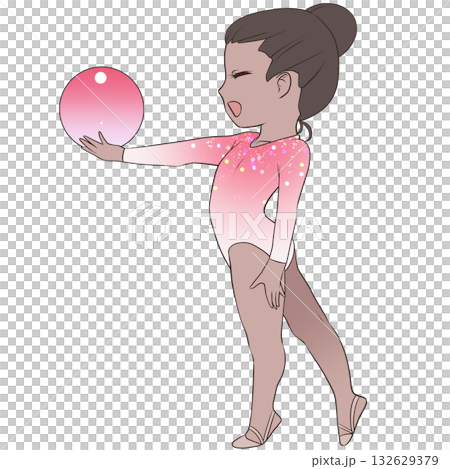 A young female rhythmic gymnast. A female rhythmic gymnast performing with a ball. Simple and cute clip art 132629379