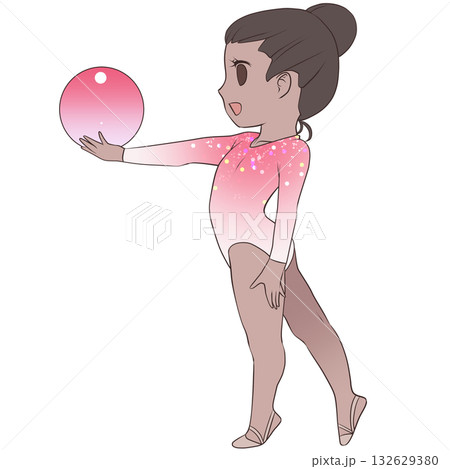 新体操をする若い女性選手。ボールの演技をする女子新体操選手。シンプルで可愛いクリップアート 132629380