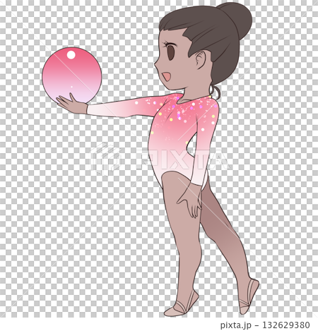 新体操をする若い女性選手。ボールの演技をする女子新体操選手。シンプルで可愛いクリップアート 132629380