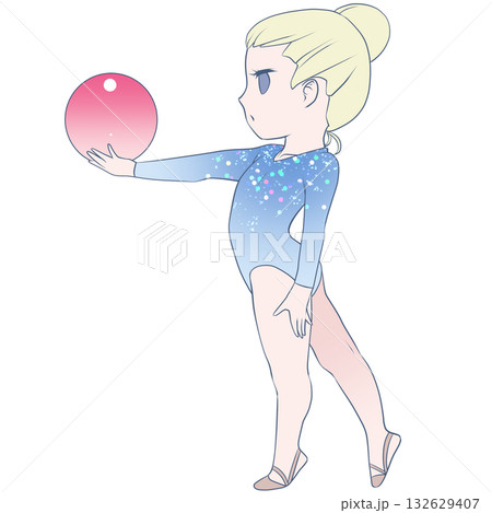 新体操をする若い女性選手。ボールの演技をする女子新体操選手。シンプルで可愛いクリップアート 132629407