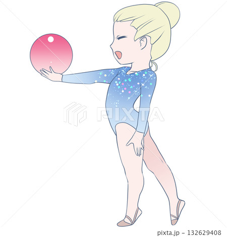 新体操をする若い女性選手。ボールの演技をする女子新体操選手。シンプルで可愛いクリップアート 132629408