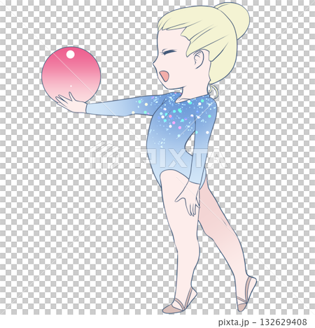 年輕的藝術體操女運動員。一位藝術體操女運動員正在進行球類運動。簡潔可愛的剪貼畫。 132629408