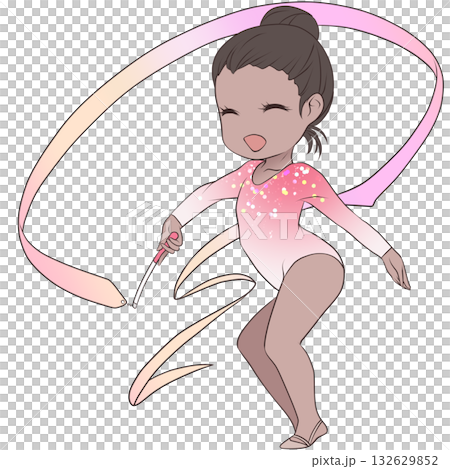 A young female rhythmic gymnast. A female rhythmic gymnast performing a ribbon routine. Simple and cute clip art 132629852