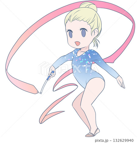 新体操をする若い女性選手。リボンの演技をする女子新体操選手。シンプルで可愛いクリップアート 新体操をする若い女性選手。リボンの演技をする女子新体操選手。シンプルで可愛いクリップアート 132629940