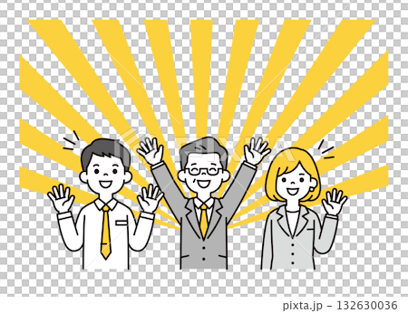 一組上半身向量插圖，描繪了一位總統欣喜地歡呼，以及面帶微笑的男女商人。 132630036