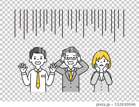 一組上半身向量插圖，描繪了一位震驚的中年總統和年輕的女性上班族。 132630046