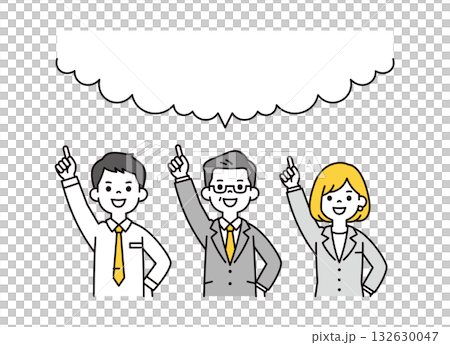一組上半身向量插圖，描繪了老闆和下屬用一個大對話框向行業領導者發起挑戰的場景。 132630047