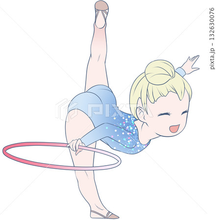 新体操をする若い女性選手。フープの演技をする女子新体操選手。シンプルで可愛いクリップアート 132630076