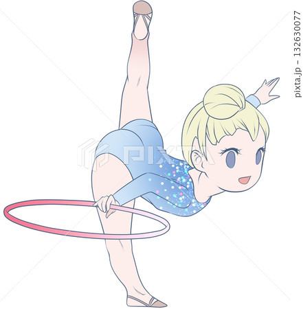 新体操をする若い女性選手。フープの演技をする女子新体操選手。シンプルで可愛いクリップアート 132630077