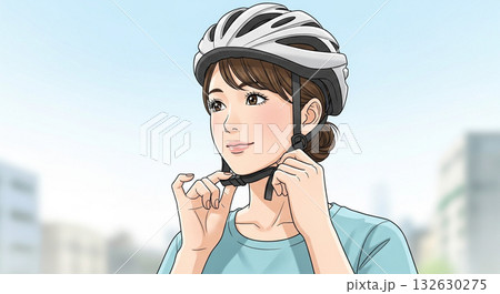 サイクリングヘルメットを被る若い女性 サイクリングヘルメットを被る若い女性 132630275