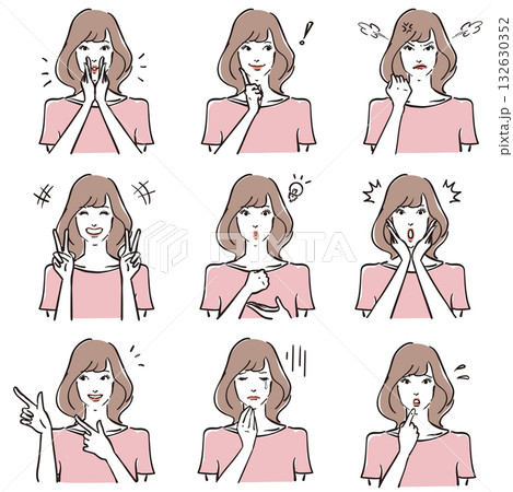 可愛い女性の表情いろいろ　ノーマル2 132630352