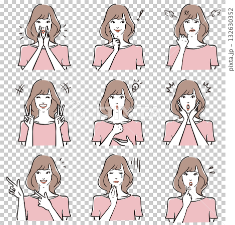可愛い女性の表情いろいろ　ノーマル2 132630352