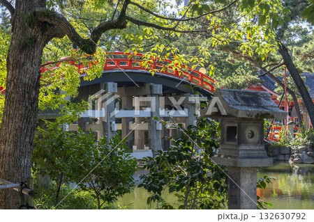 住吉大社の赤い反橋（太鼓橋） 132630792