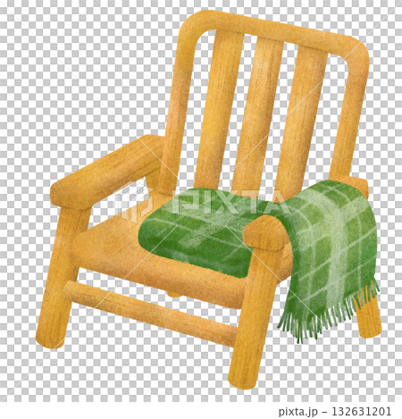 チェック柄のブランケットがかかった木製の椅子 チェック柄のブランケットがかかった木製の椅子 132631201