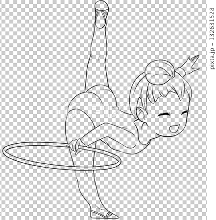 年輕的女子藝術體操運動員。女子藝術體操選手正在表演圈操。簡潔可愛的剪貼畫/線條畫。 132631528