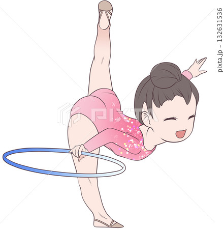 新体操をする若い女性選手。フープの演技をする女子新体操選手。シンプルで可愛いクリップアート 132631536