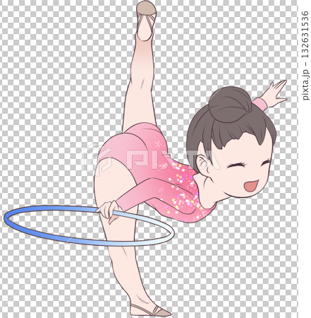 新体操をする若い女性選手。フープの演技をする女子新体操選手。シンプルで可愛いクリップアート 132631536