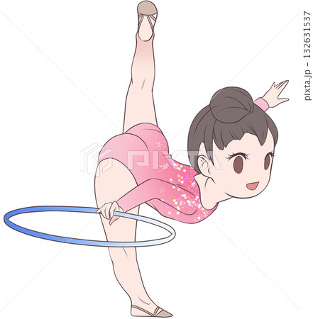 新体操をする若い女性選手。フープの演技をする女子新体操選手。シンプルで可愛いクリップアート 132631537