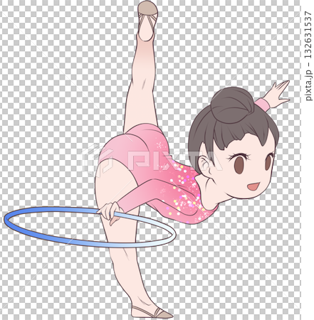 新体操をする若い女性選手。フープの演技をする女子新体操選手。シンプルで可愛いクリップアート 132631537