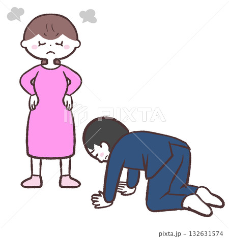 怒る女性と土下座する男性のイラスト 132631574