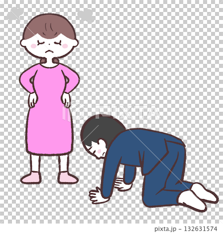 憤怒的女人和跪著的男人的插圖 憤怒的女人和跪著的男人的插圖 132631574