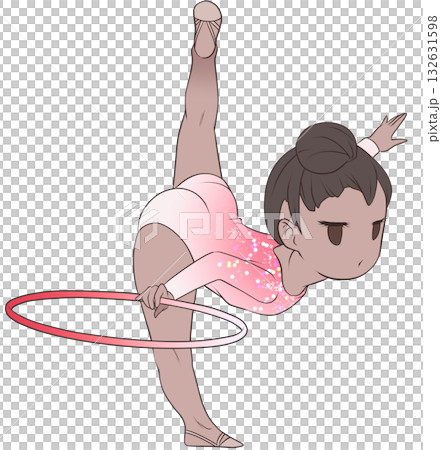 A young female rhythmic gymnast. A female rhythmic gymnast performing a hoop routine. Simple and cute clip art 132631598