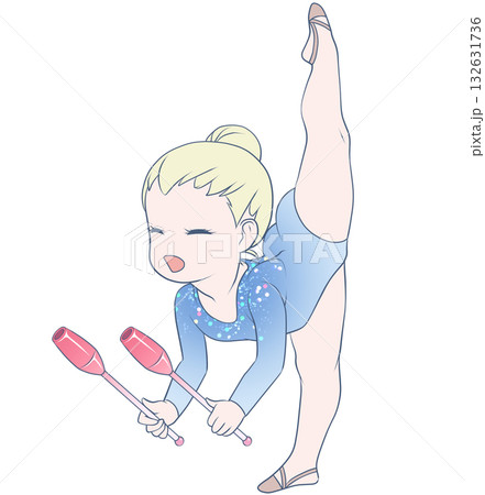 新体操をする若い女性選手。クラブの演技をする女子新体操選手。シンプルで可愛いクリップアート 132631736