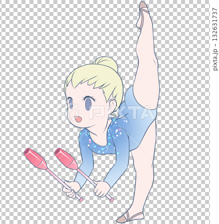 新体操をする若い女性選手。クラブの演技をする女子新体操選手。シンプルで可愛いクリップアート 132631737