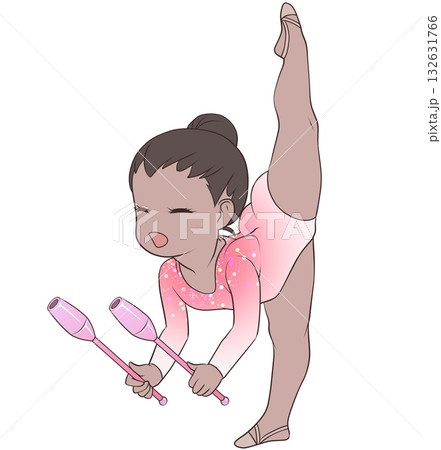 新体操をする若い女性選手。クラブの演技をする女子新体操選手。シンプルで可愛いクリップアート 新体操をする若い女性選手。クラブの演技をする女子新体操選手。シンプルで可愛いクリップアート 132631766