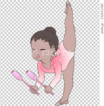 新体操をする若い女性選手。クラブの演技をする女子新体操選手。シンプルで可愛いクリップアート 新体操をする若い女性選手。クラブの演技をする女子新体操選手。シンプルで可愛いクリップアート 132631766