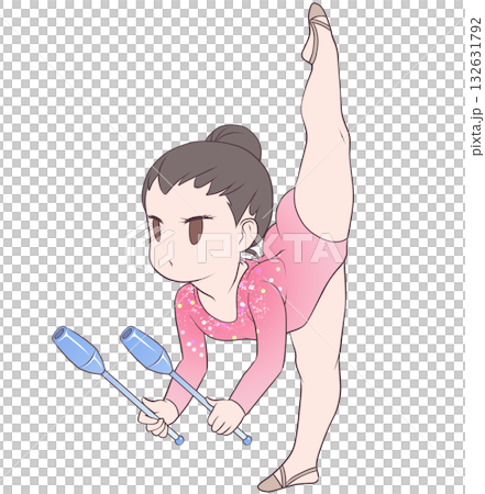 A young female rhythmic gymnast. A female rhythmic gymnast performing clubs. Simple and cute clip art A young female rhythmic gymnast. A female rhythmic gymnast performing clubs. Simple and cute clip art 132631792
