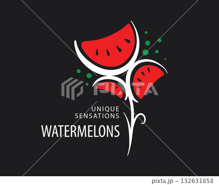 Unusual vector watermelon logo hand-drawn Unusual vector watermelon logo hand-drawn 132631858
