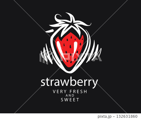 Hand-drawn vector strawberry logo on black background 132631860