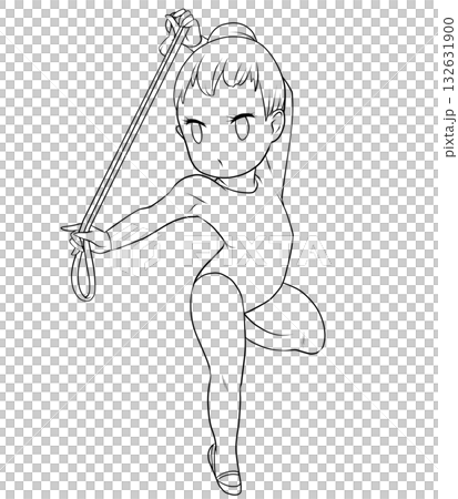 年輕的女子藝術體操運動員。女子藝術體操選手正在表演繩索動作。簡潔可愛的剪貼畫/線條畫。 年輕的女子藝術體操運動員。女子藝術體操選手正在表演繩索動作。簡潔可愛的剪貼畫/線條畫。 132631900