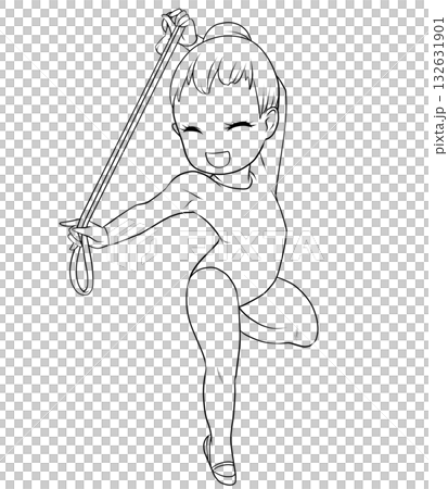 新体操をする若い女性選手。ロープの演技をする女子新体操選手。シンプルで可愛いクリップアート・線画 新体操をする若い女性選手。ロープの演技をする女子新体操選手。シンプルで可愛いクリップアート・線画 132631901