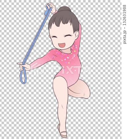 A young female athlete performing rhythmic gymnastics. A female rhythmic gymnast performing rope routines. Simple and cute clip art A young female athlete performing rhythmic gymnastics. A female rhythmic gymnast performing rope routines. Simple and cute clip art 132631988