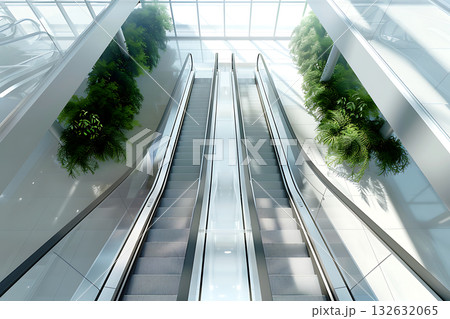 ガラス張りの高層ビルと吹き抜け構造(近未来的で開放的な建築空間) ガラス張りの高層ビルと吹き抜け構造(近未来的で開放的な建築空間) 132632065