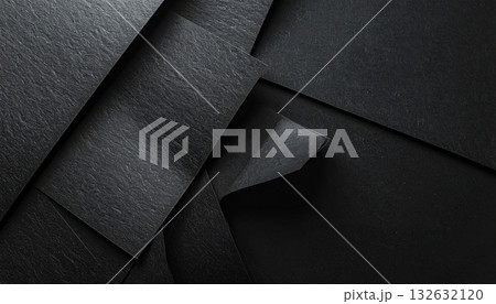 重なり合う黒い紙の抽象的なテクスチャとモダンな背景 132632120