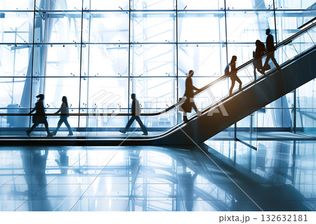 エスカレーターを移動するビジネスパーソン(通勤と未来的オフィスの風景) エスカレーターを移動するビジネスパーソン(通勤と未来的オフィスの風景) 132632181