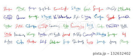Fake signature collection. Handwritten autograph examples in different styles. 132632402