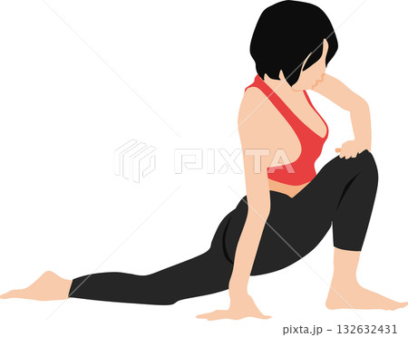 ダイエットする女性のイラストセット(ストレッチ) ダイエットする女性のイラストセット(ストレッチ) 132632431