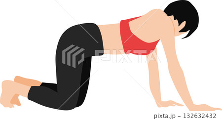 ダイエットする女性のイラストセット(ストレッチ) 132632432