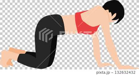 ダイエットする女性のイラストセット(ストレッチ) 132632432